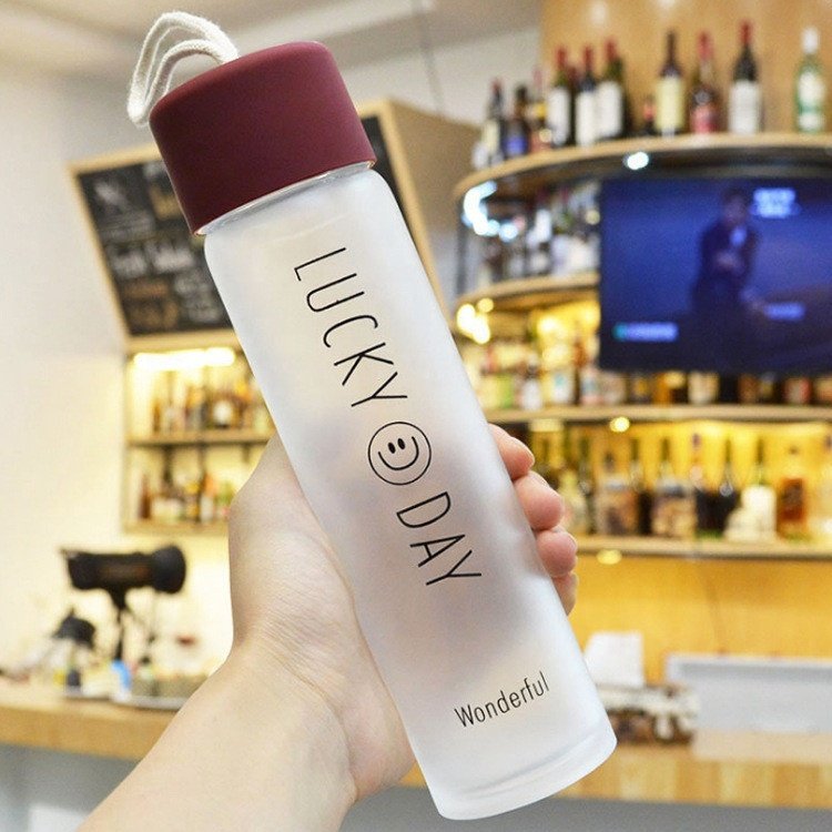 350ml Smile Face Printing Customized Logo Outdoor Portable Eco Friendly Frosted Drinking Cup Glass Water Bottle