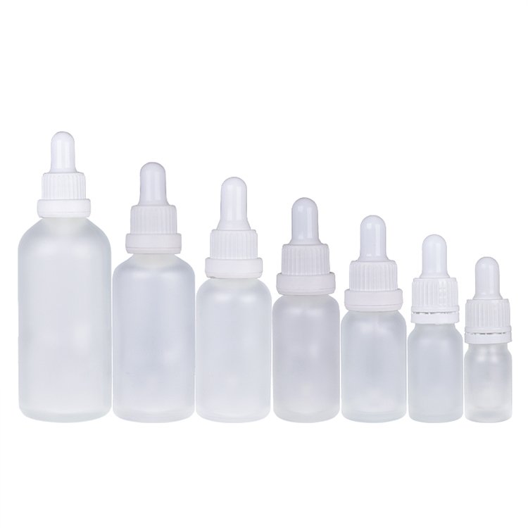 Oem The Most Popular Frosted 10ml 30ml 50ml 100ml Flat Shoulder Glass Dropper Serum Essence Bottle With White Cap