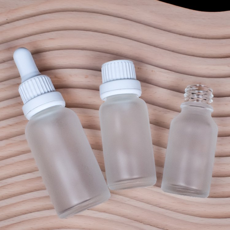 Oem The Most Popular Frosted 10ml 30ml 50ml 100ml Flat Shoulder Glass Dropper Serum Essence Bottle With White Cap