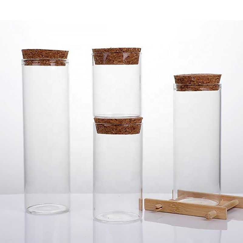 Diameter 47mm Straight Mouth Clear Empty Glass Vials Storage Container Test Tube Bottles Packaging With Cork Stopper