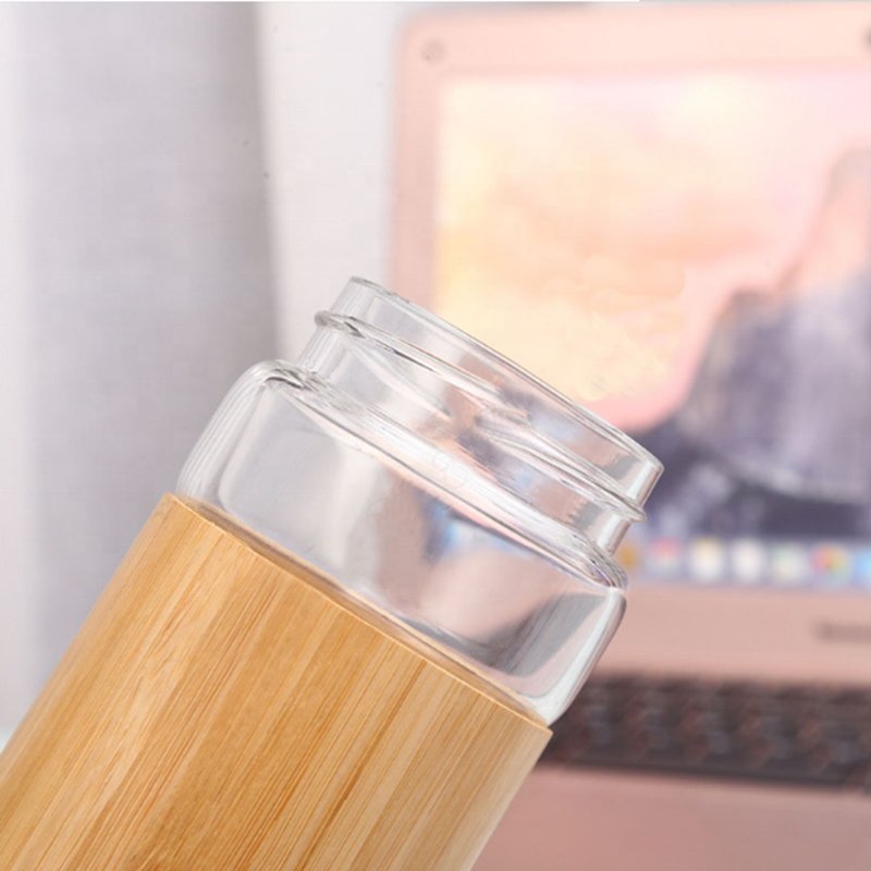 BPA-Free Drinking Insulated Borosilicate Glass Water Bottle With Bamboo Lids Bamboo Sleeve Glass Water Bottle