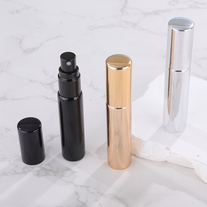 Hot selling empty UV electroplated gold black silver 5ml 10ml glass spray mist fine perfume bottle with box