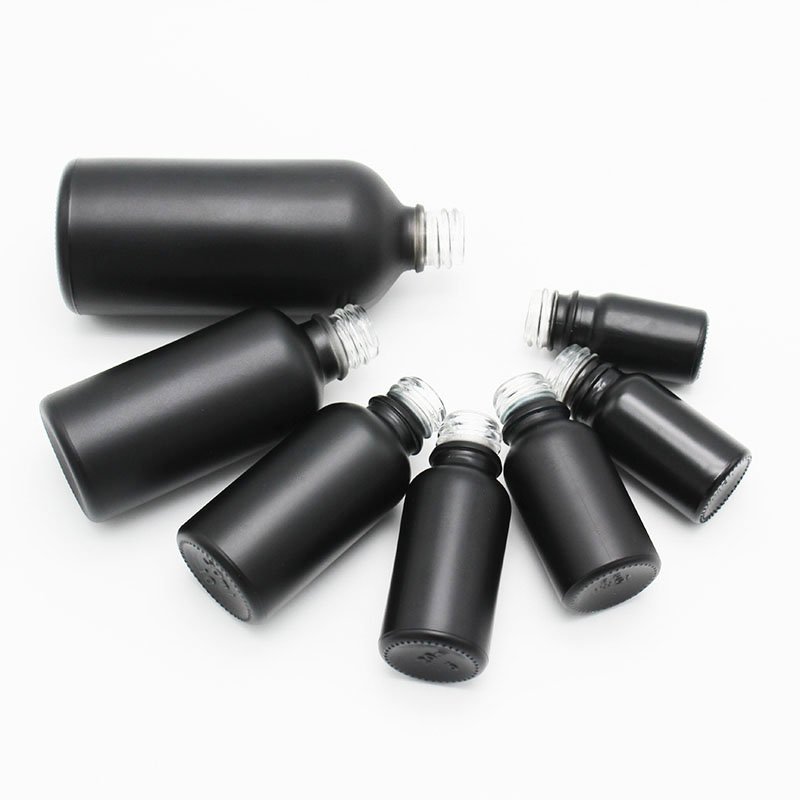 5ml 10ml 15ml 20ml 30ml 50ml 100ml black essential oil glass bottle,cover aluminum flower basket cap with glass dropper pipette