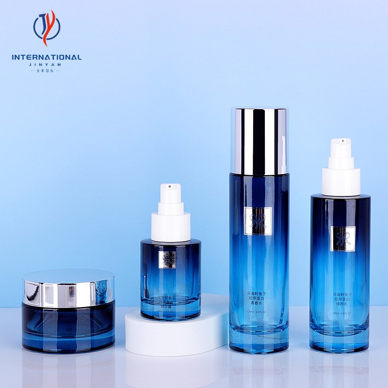 30g 50g 40ml 100ml 120ml Blue Glass Jar Cosmetic Glass Bottle With Plastic Treatment Pump For Foundation Cream Package