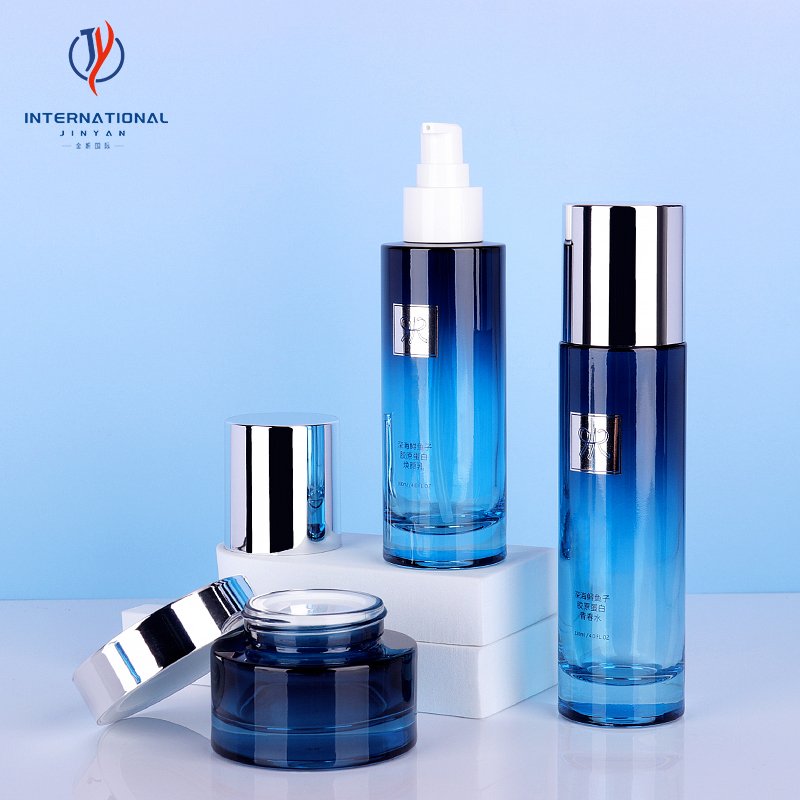 30g 50g 40ml 100ml 120ml Blue Glass Jar Cosmetic Glass Bottle With Plastic Treatment Pump For Foundation Cream Package