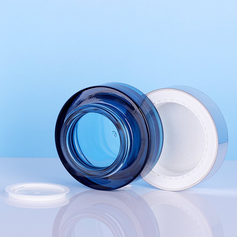 30g 50g 40ml 100ml 120ml Blue Glass Jar Cosmetic Glass Bottle With Plastic Treatment Pump For Foundation Cream Package