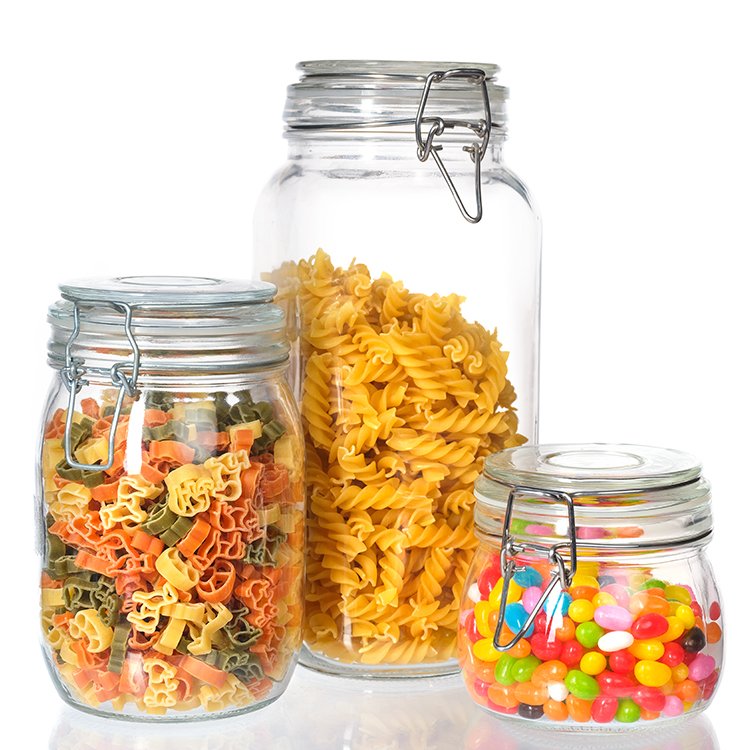 Wholesale Glass Jar With Metal Clip Glass Storage Jar Bottle With Flip Top Lid