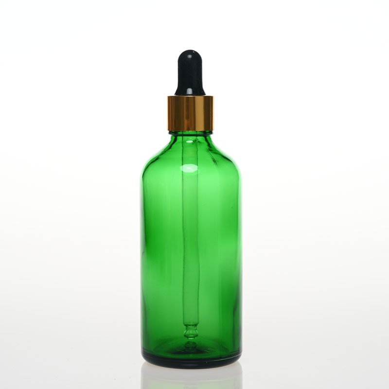 5ml-100ml Green Dropper Glass Bottles Round Shape Essential Oils Glass Bottles For Personal Care