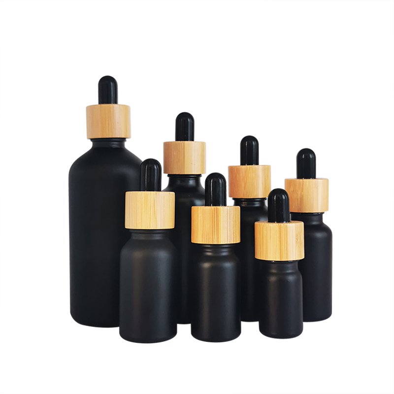 Luxury Custom Logo 5ml 10ml 15ml 20ml 30ml 50ml 100ml frosted black face Serum hair Essential Oil glass bottle with dropper