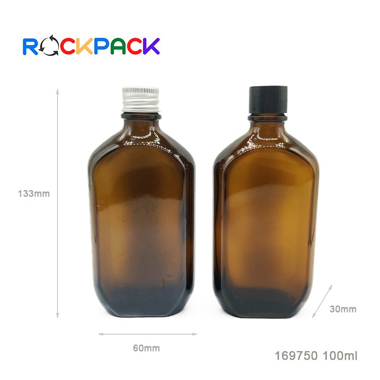 100ml Glass amber beverage milk glass bottle with metal screw cap