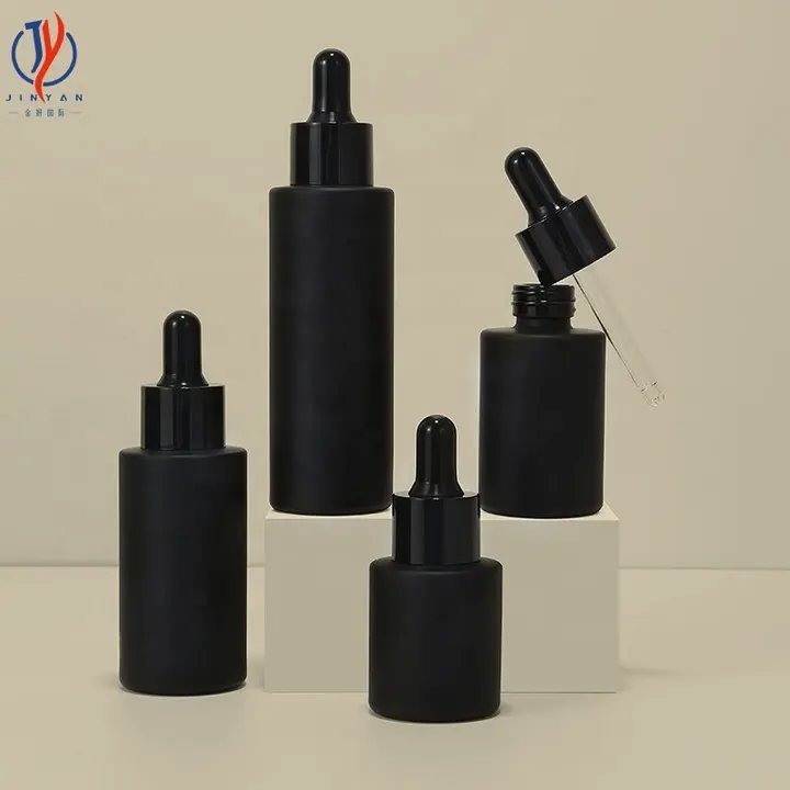 high class 20ml 30ml 40ml 60ml custom print matte color flat shoulder serum essential oil dropper serum glass bottle