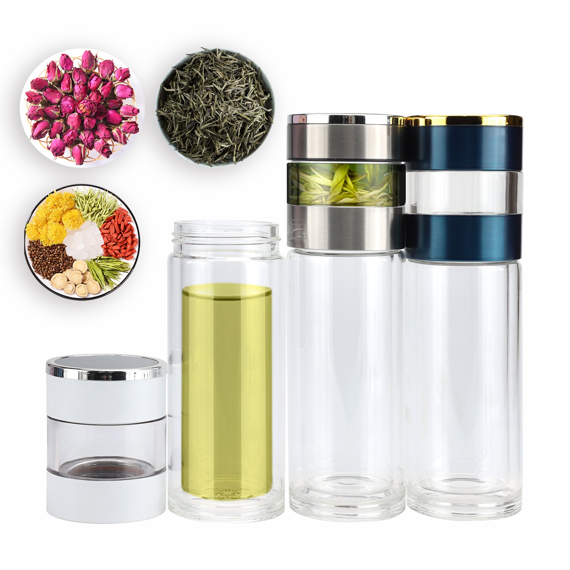 Temperature Tea Maker Glass Bottle Borosilicate 350ML Double Wall Glass Water Tea Bottles with Infuser 12oz Glass Bottle