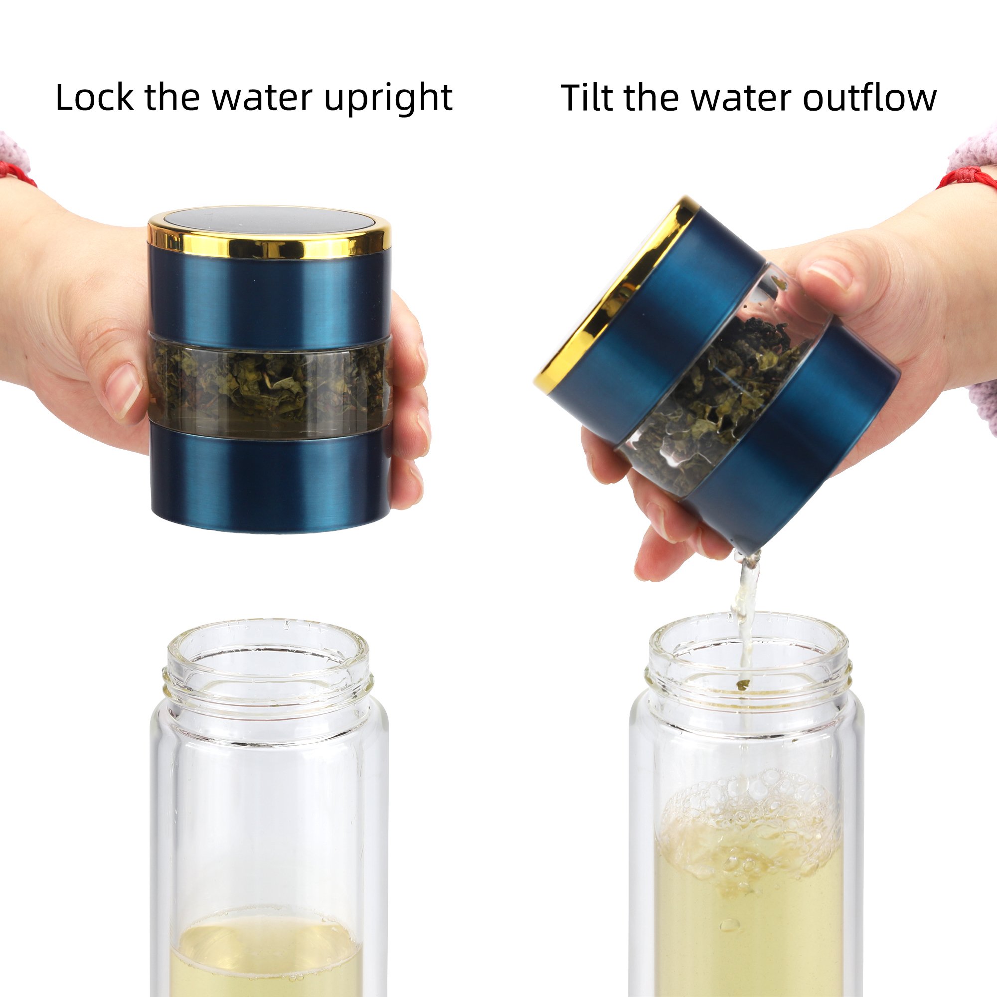 Temperature Tea Maker Glass Bottle Borosilicate 350ML Double Wall Glass Water Tea Bottles with Infuser 12oz Glass Bottle