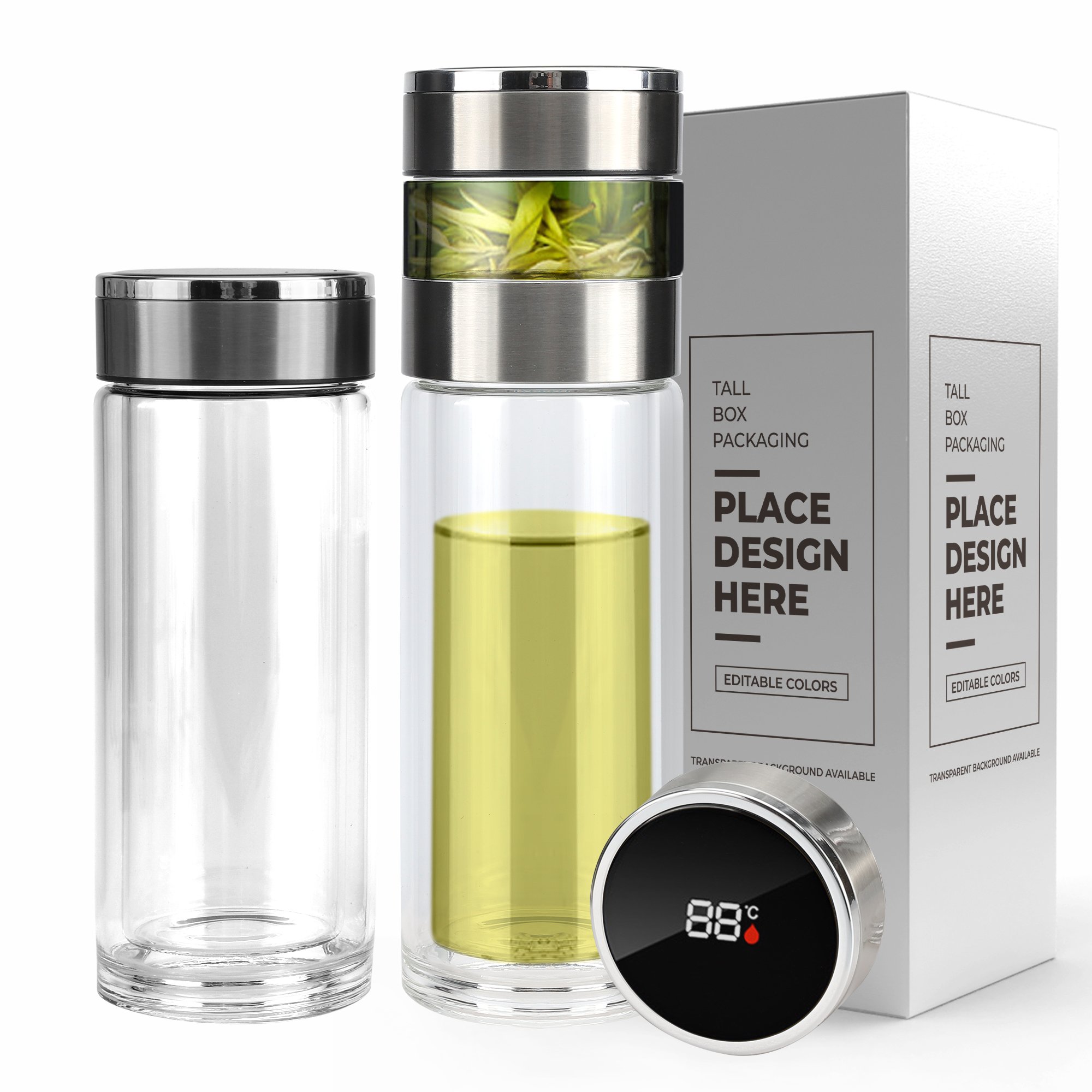 Temperature Tea Maker Glass Bottle Borosilicate 350ML Double Wall Glass Water Tea Bottles with Infuser 12oz Glass Bottle