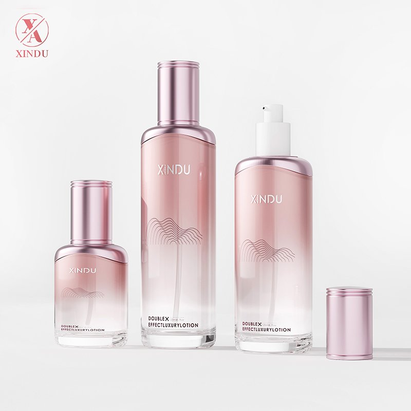 luxury rose gold cosmetic packages glass skincare containers Radian bottle and jar empty cosmetic bottle