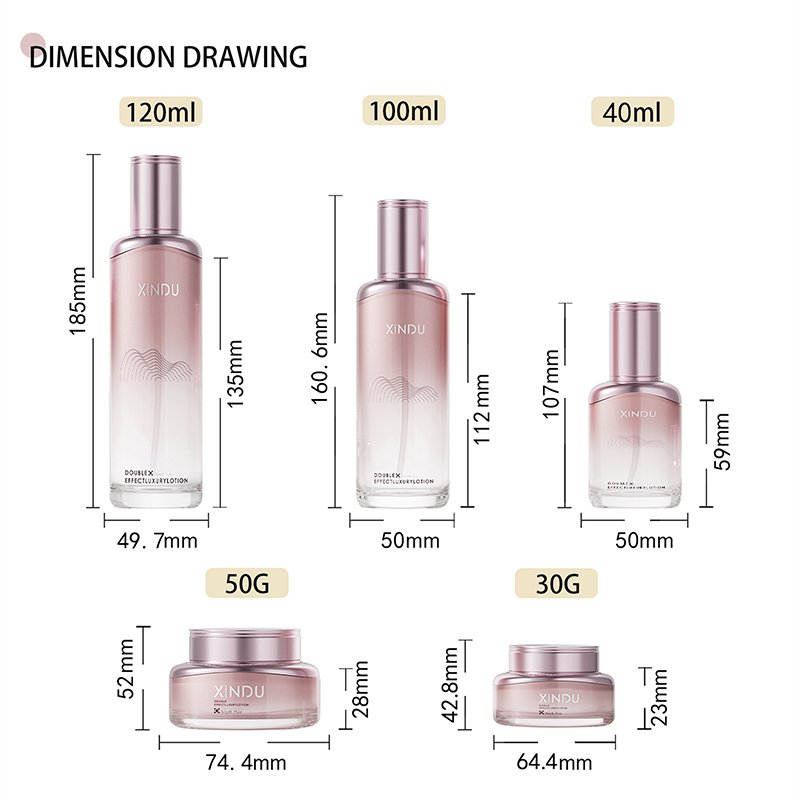 luxury rose gold cosmetic packages glass skincare containers Radian bottle and jar empty cosmetic bottle