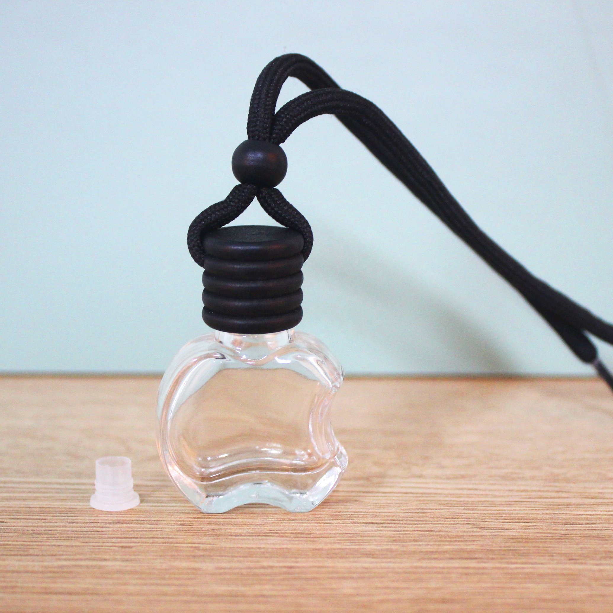 8ml Apple Clear Glass Bottles For Perfumes Empty Bottle Black Wooden Lid With Paint Car Hanging Arom Diffuser Perfume Bottle
