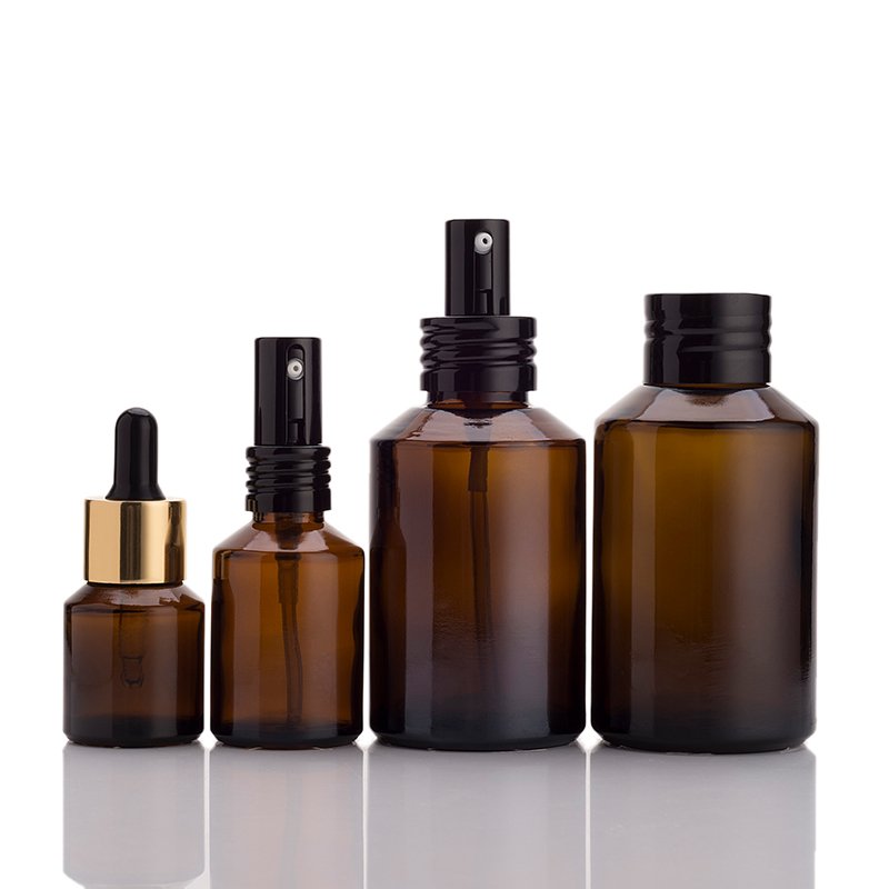 Factory Price Luxury Amber Cosmetic Glass Bottle 1OZ 2OZ 30ml 60ml 120ml Lotion Perfume Essential Oil Bottle with Pump Sprayer