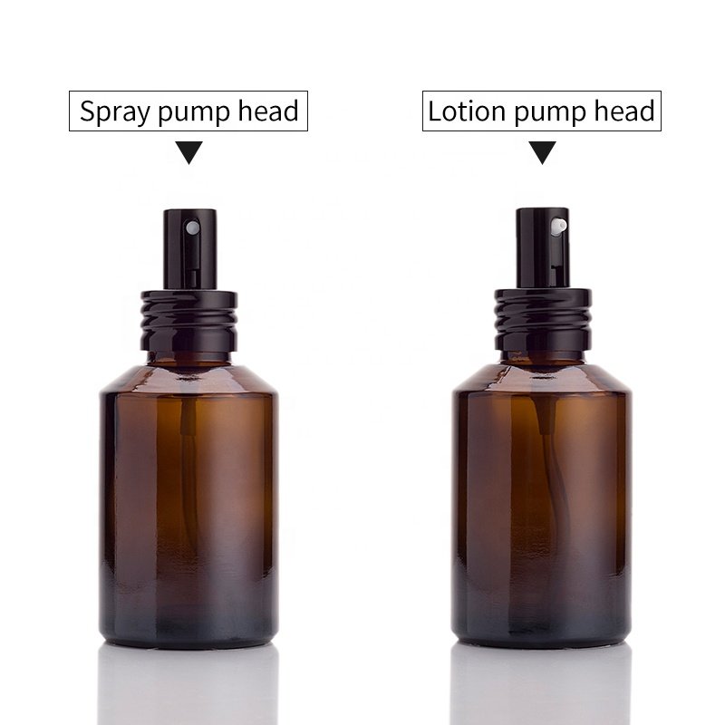 Factory Price Luxury Amber Cosmetic Glass Bottle 1OZ 2OZ 30ml 60ml 120ml Lotion Perfume Essential Oil Bottle with Pump Sprayer