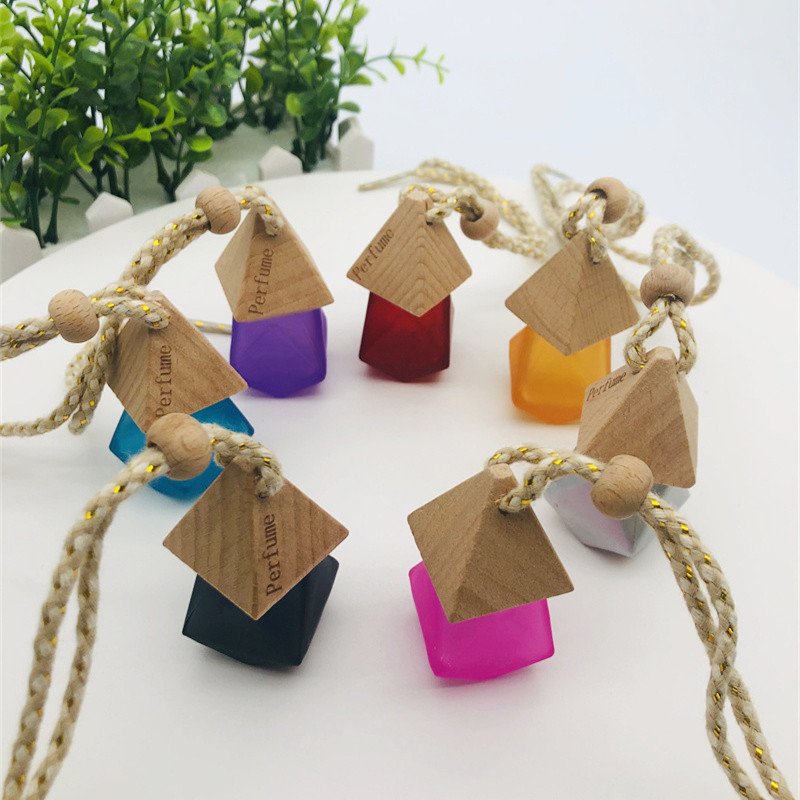 3ml 5ml 8ml 10ml wooden cap glass empty car perfume bottles hanging car air freshener bottle wholesale
