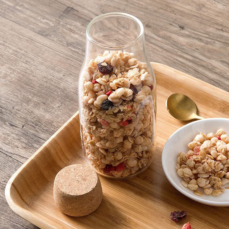 Unique Design Glass Jar Sealed Spice Storage Container Bottle With Cork Lid for Food Juice Milk Coffee Beans Sugar Tea