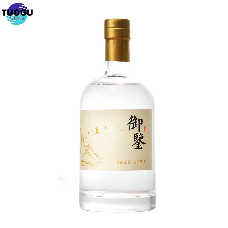Hot Sell Agave Wine Lead-free 375ml 500ml 750ml 1000ml Custom Round Whisky Vodka Brandy Rum Transparent Glass Bottle