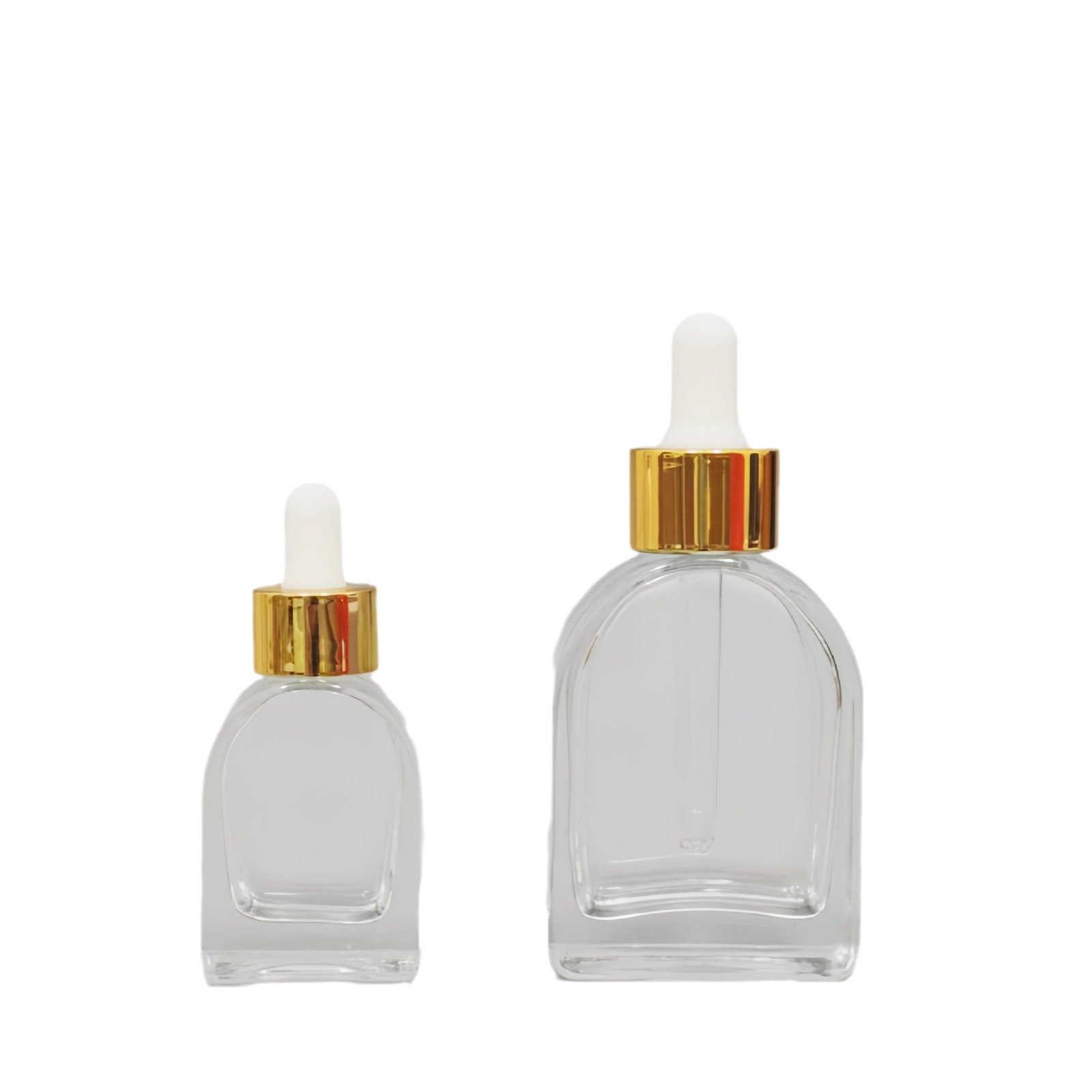30ml clear cosmetic packaging empty glass bottle oblate vaulted shape Korean skincare liquid dropper bottle for hair perfume oil