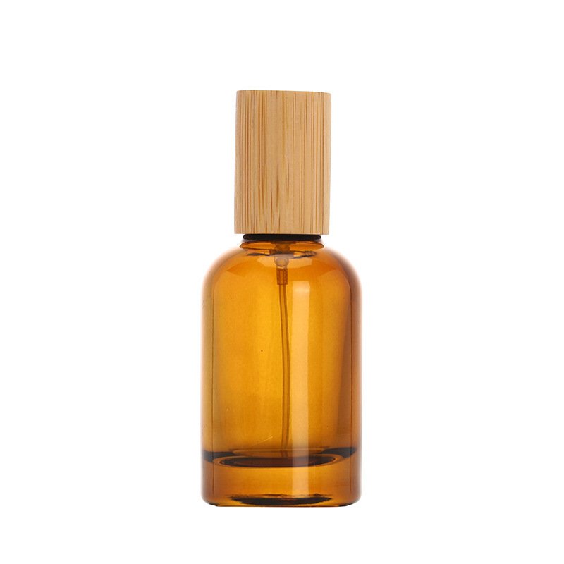 30ml 50ml 100ml empty amber glass crimp sprayer perfume bottles with bamboo lids