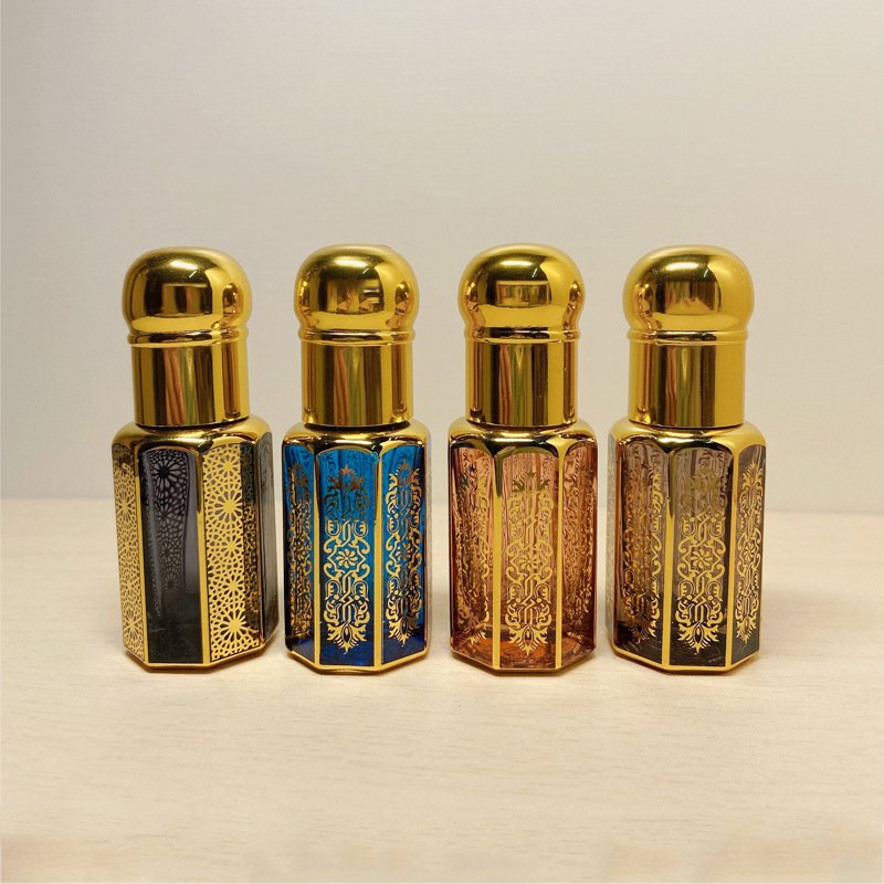 Manufacturers Supply Spiral Sealed Perfume Roller Bottle Electroplating Carved Colored Glass Essential Oil Bottle