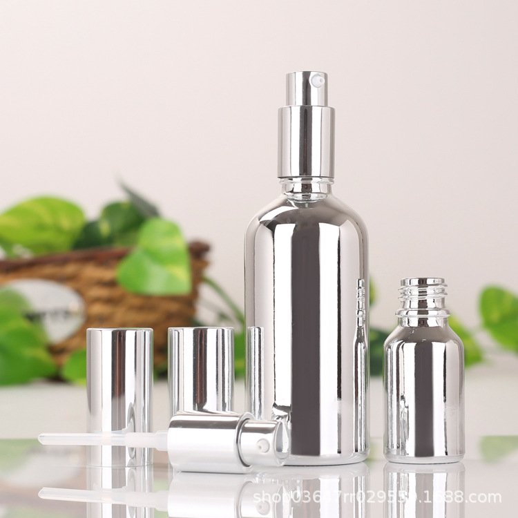 Electroplating Gold Cosmetic Glass Bottle 10ml 15ml 20ml 30ml 50ml 100ml for Massage Essential Oil Serum with Lotion Pump