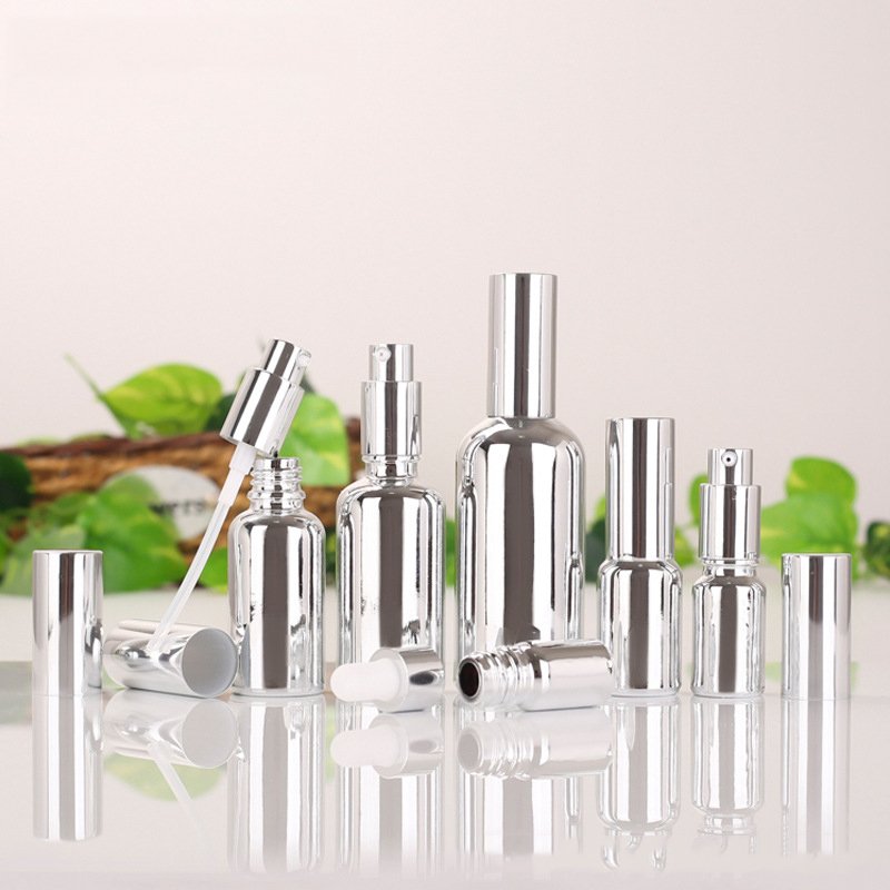 Electroplating Gold Cosmetic Glass Bottle 10ml 15ml 20ml 30ml 50ml 100ml for Massage Essential Oil Serum with Lotion Pump
