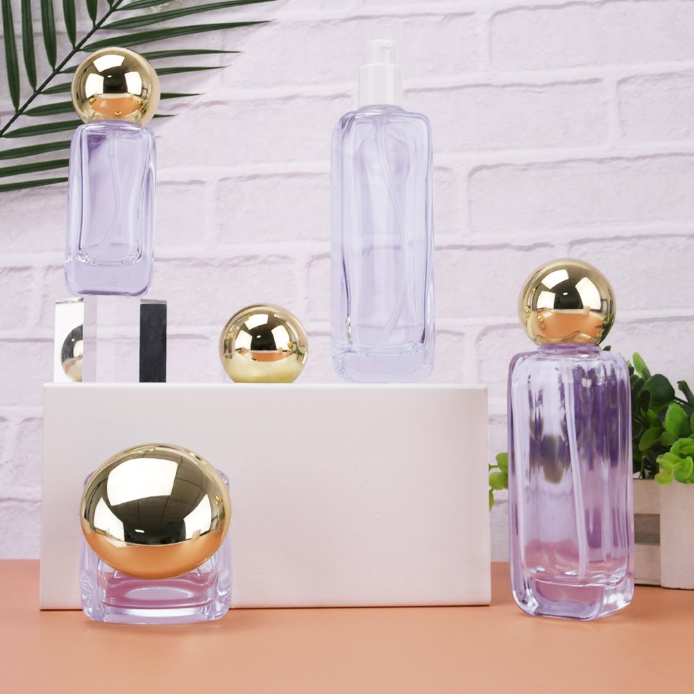 2014 New luxury cosmetic packaging glass bottle set 50g 40ml 50ml 100ml 120ml skincare cream jar and serum pump spray bottle set