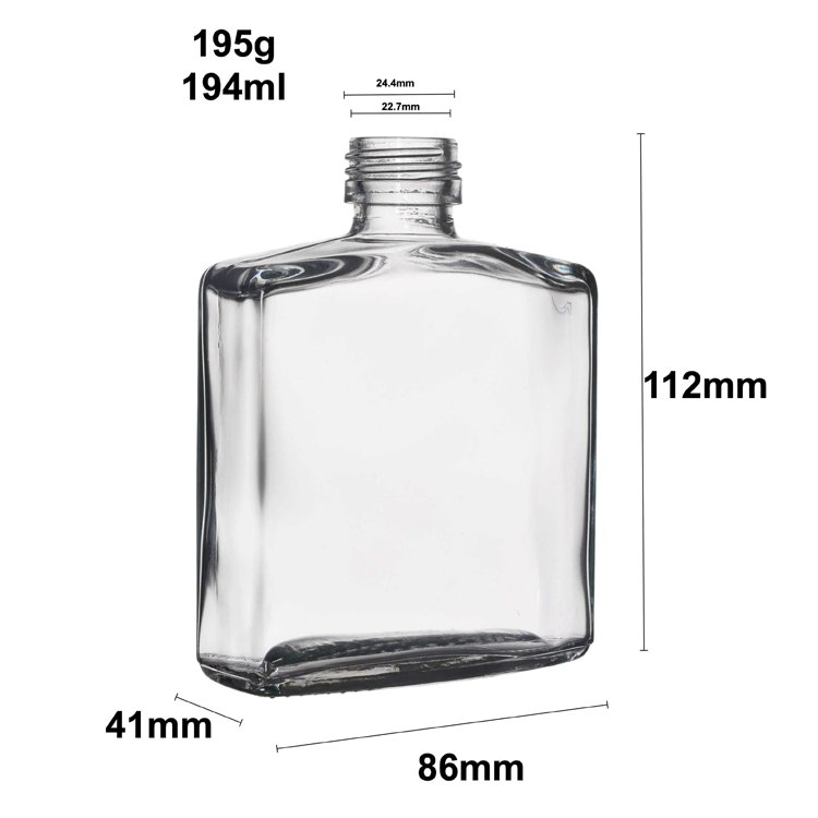 Berlin Packaging Square Flat Hip Flask Bottle Empty Drinking 180ml Flask Glass Beverage Juice Water Bottles