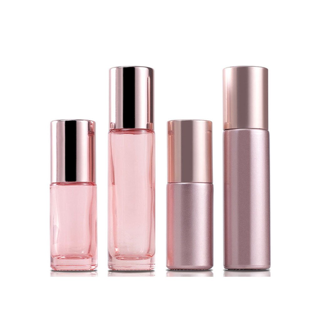 Osmo Wholesale Empty 5ml 10ml Pink Glass Steel Roller Roll On Bottle With Rose Gold Cap For Essential Oil Serum Perfume