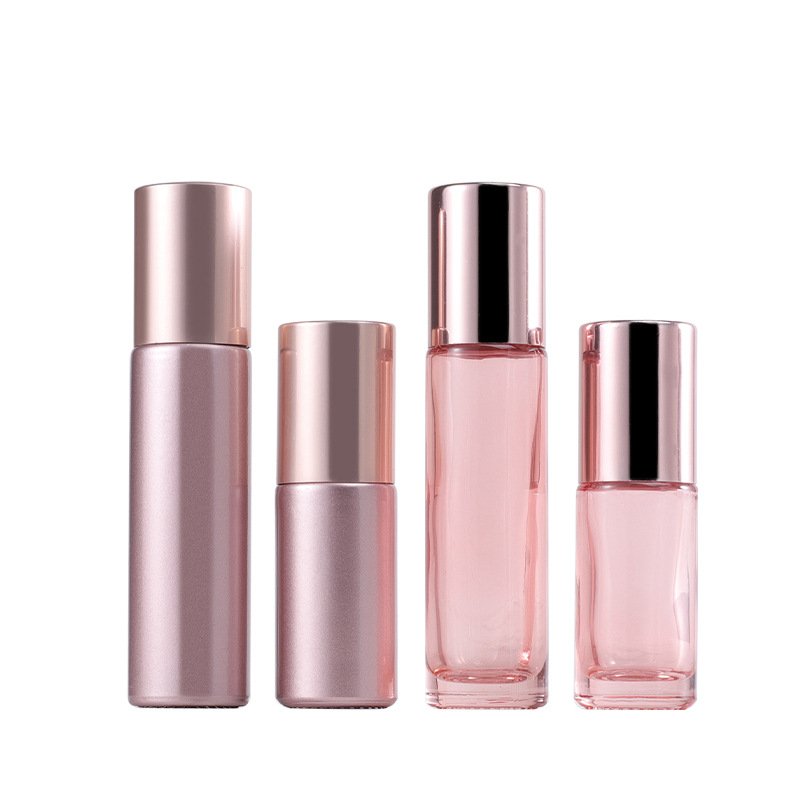 Osmo Wholesale Empty 5ml 10ml Pink Glass Steel Roller Roll On Bottle With Rose Gold Cap For Essential Oil Serum Perfume
