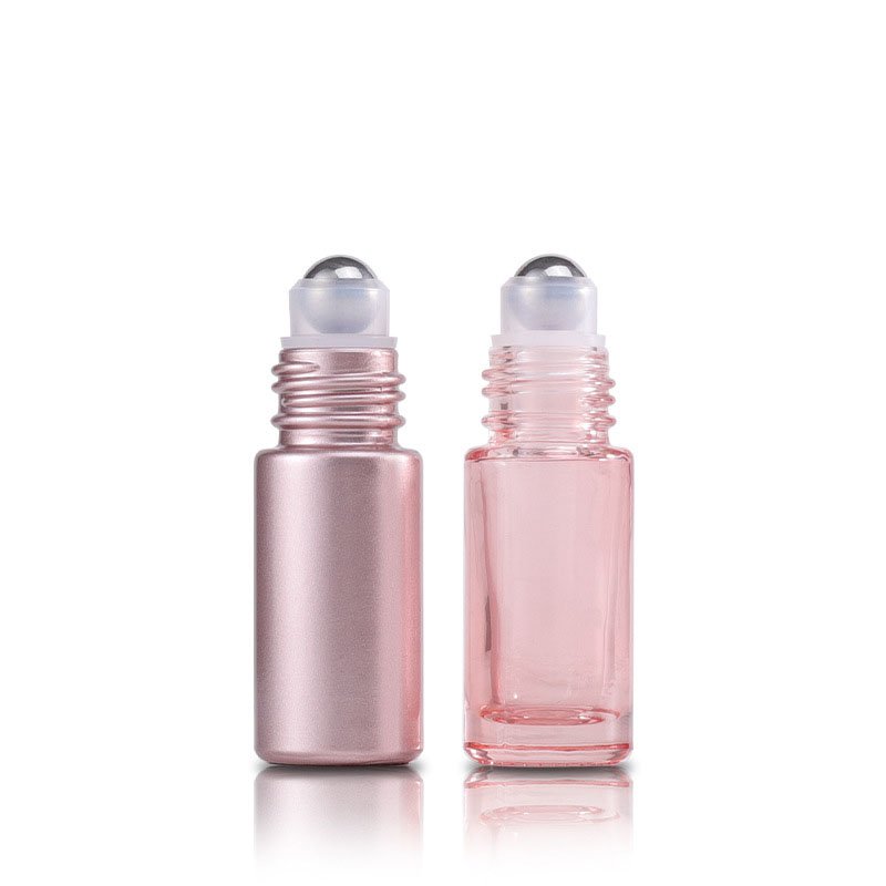 Osmo Wholesale Empty 5ml 10ml Pink Glass Steel Roller Roll On Bottle With Rose Gold Cap For Essential Oil Serum Perfume