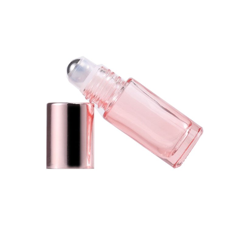 Osmo Wholesale Empty 5ml 10ml Pink Glass Steel Roller Roll On Bottle With Rose Gold Cap For Essential Oil Serum Perfume
