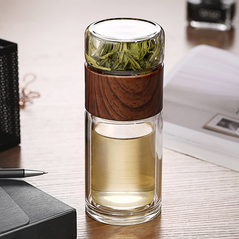Double Wall Glass Water Bottle Tea and Water Separation Tea Bottle Mug Cup Metal Minimalist Stainless Steel Giveaways Hiking