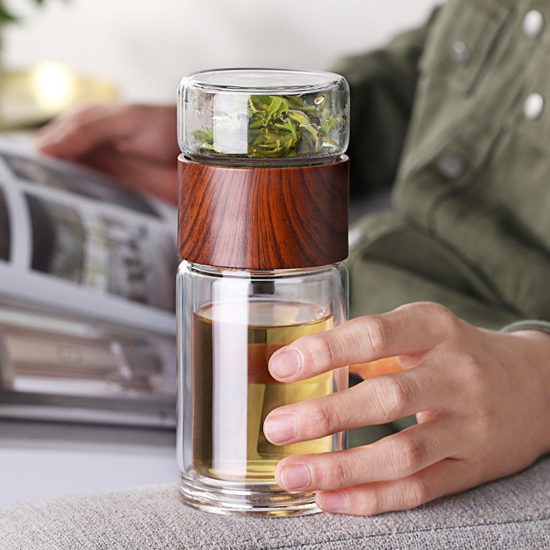 Double Wall Glass Water Bottle Tea and Water Separation Tea Bottle Mug Cup Metal Minimalist Stainless Steel Giveaways Hiking