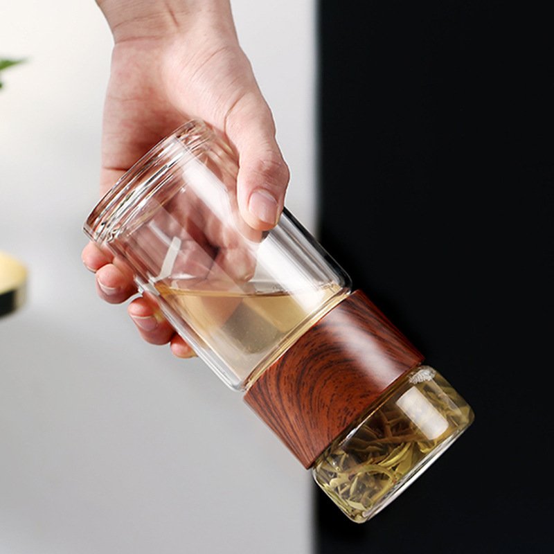 Double Wall Glass Water Bottle Tea and Water Separation Tea Bottle Mug Cup Metal Minimalist Stainless Steel Giveaways Hiking