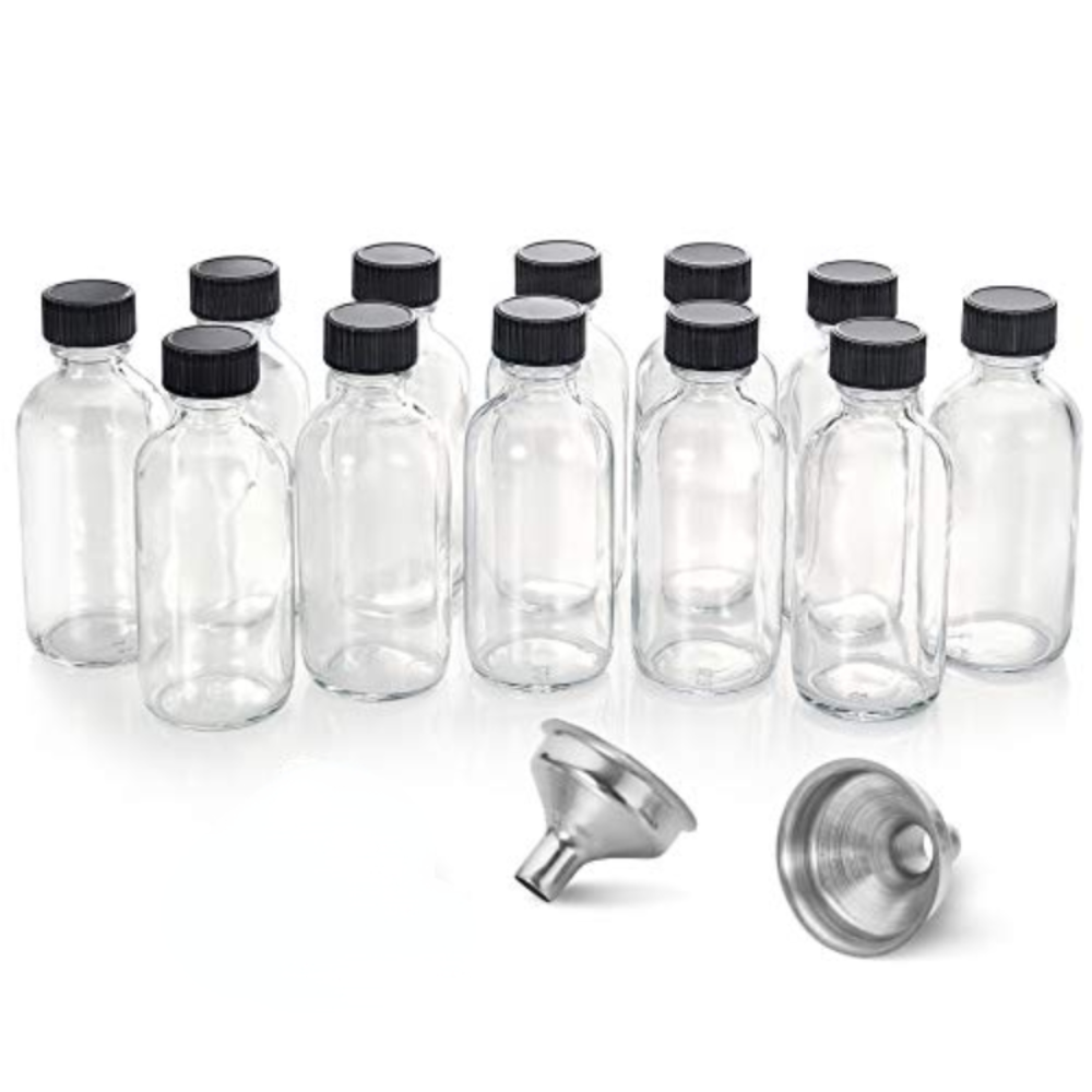 12Pack 2 oz/60 ml Boston Glass Bottles with Leak-Proof Lids Small Clear Glass Home Kitchen Food Storage & Dispensing Containers