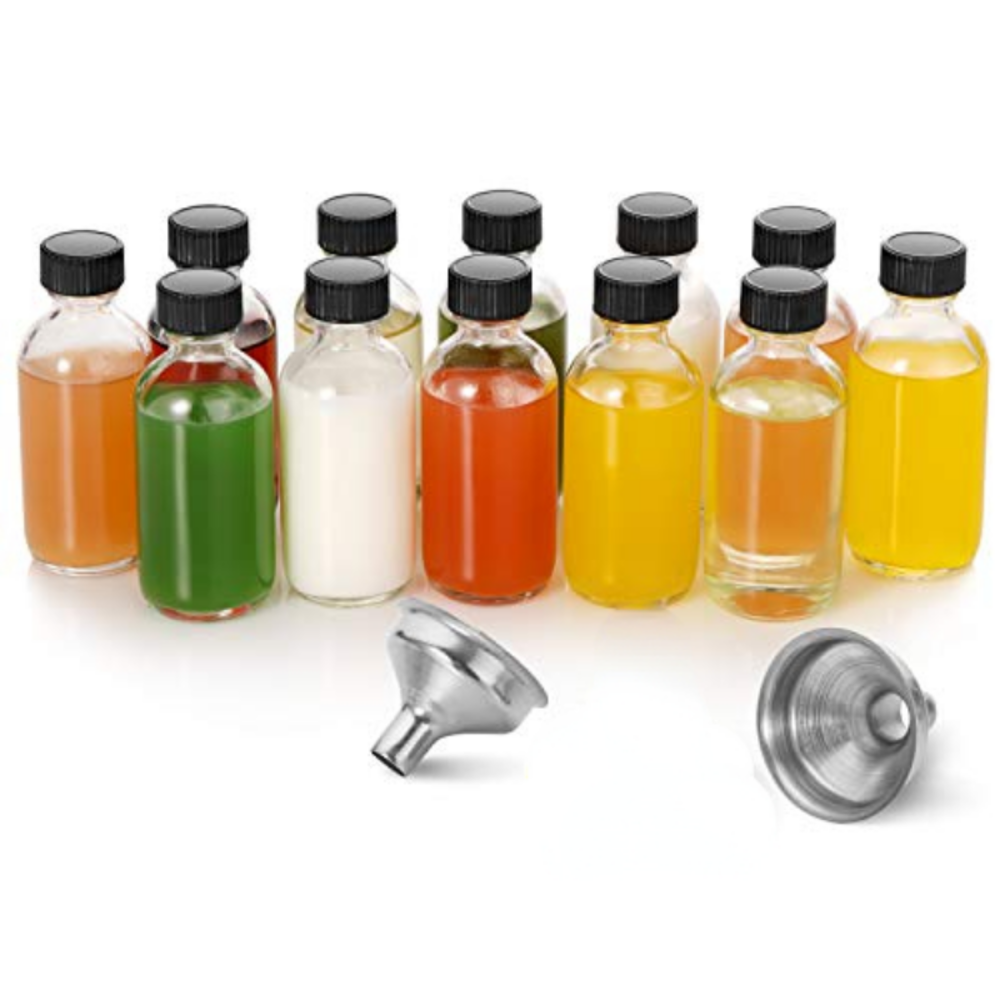 12Pack 2 oz/60 ml Boston Glass Bottles with Leak-Proof Lids Small Clear Glass Home Kitchen Food Storage & Dispensing Containers