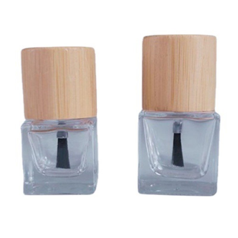 Wholesale 5ml 8ml 10ml transparent glass nail glue Nail polish bottle with solid wood bamboo wood lid bristle brush