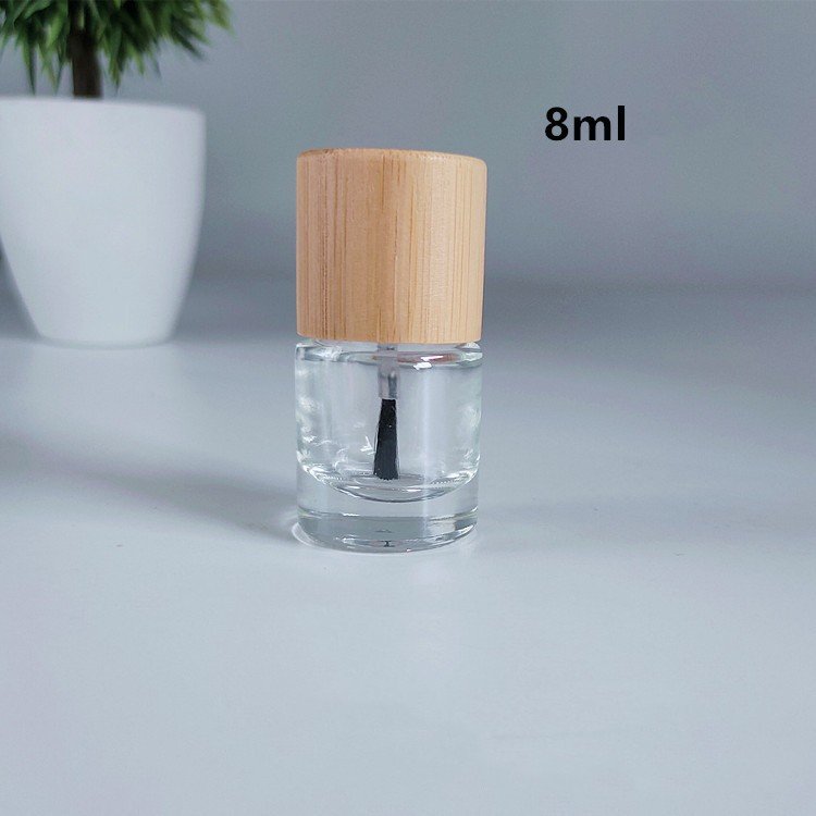 Wholesale 5ml 8ml 10ml transparent glass nail glue Nail polish bottle with solid wood bamboo wood lid bristle brush