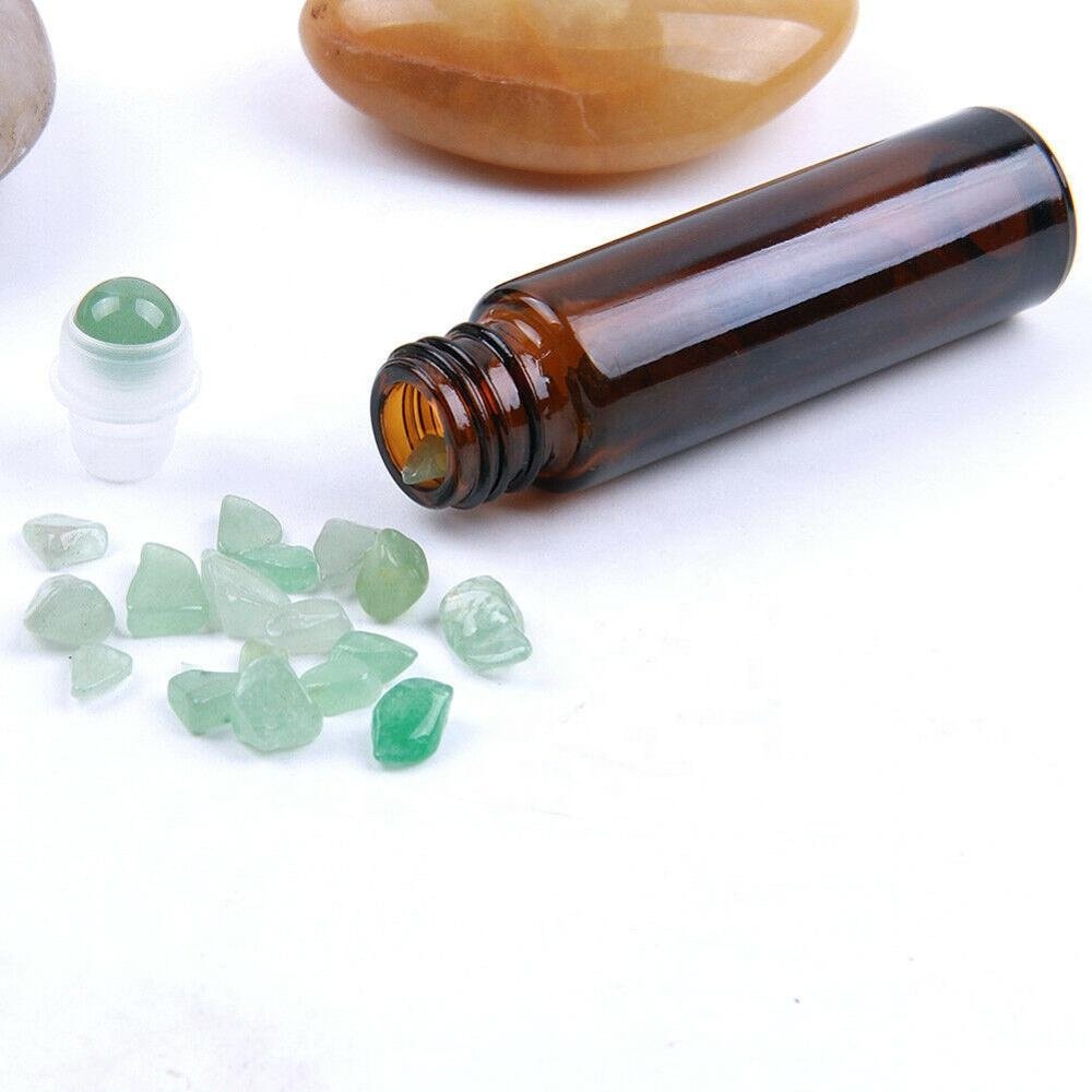 10ml amber roller bottle crystal stones ball essential oil roll on bottles brown color