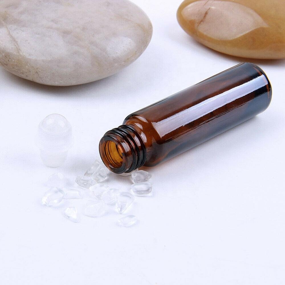10ml amber roller bottle crystal stones ball essential oil roll on bottles brown color