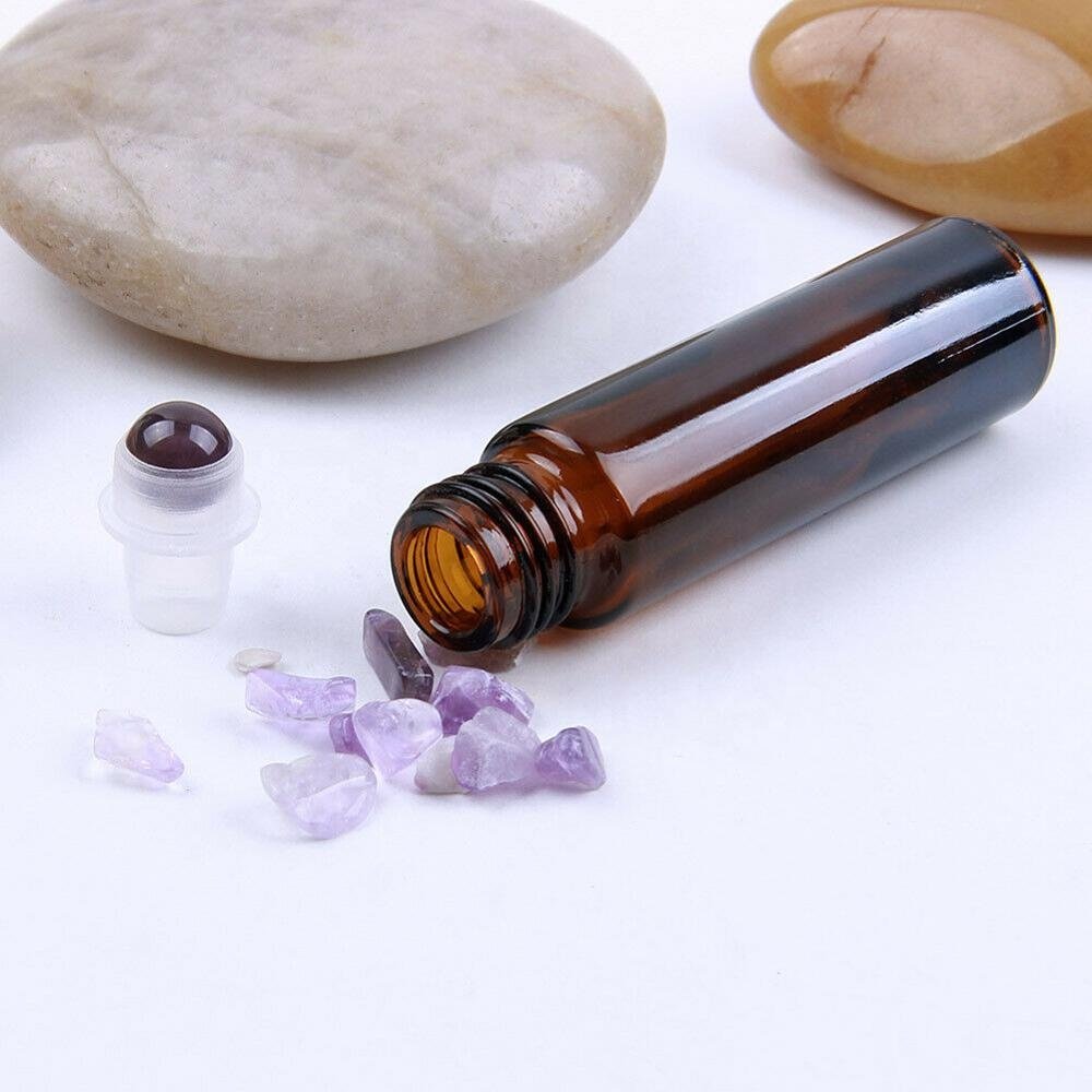 10ml amber roller bottle crystal stones ball essential oil roll on bottles brown color
