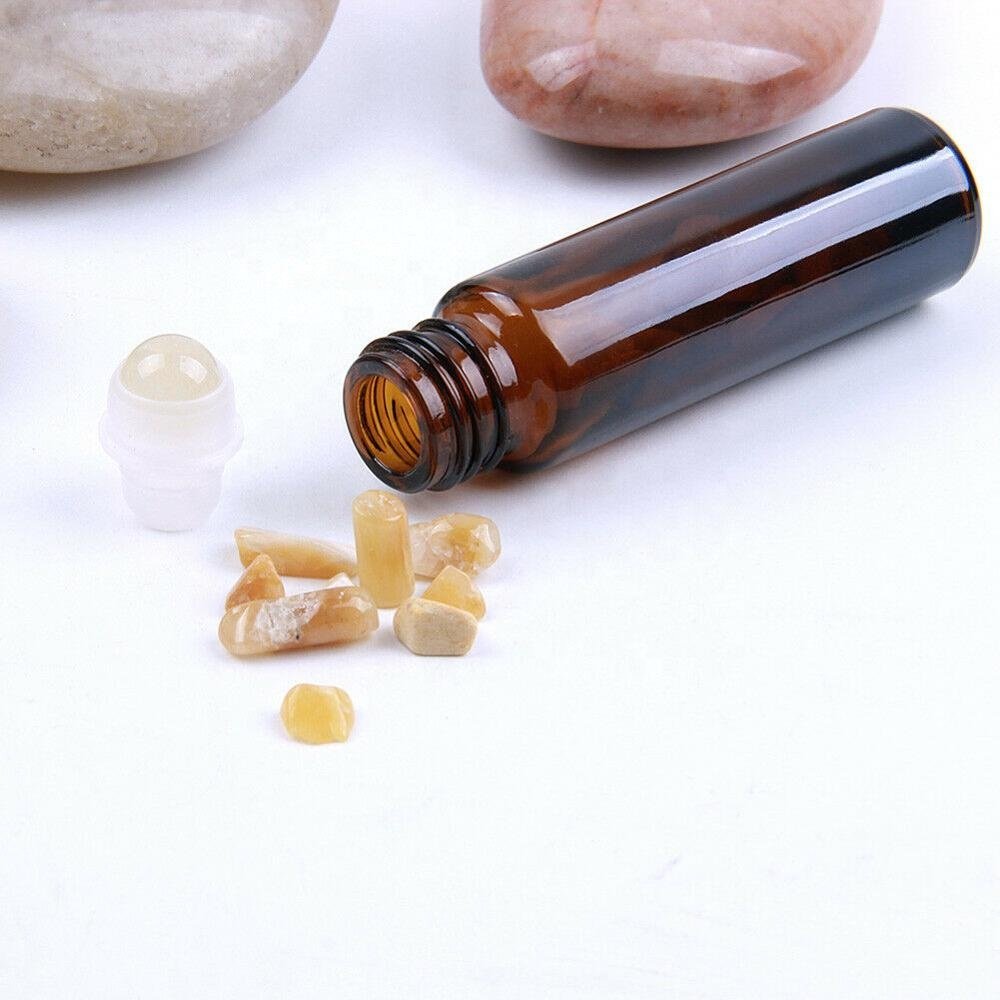10ml amber roller bottle crystal stones ball essential oil roll on bottles brown color