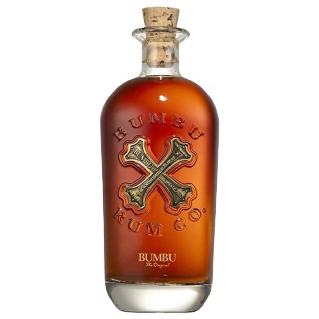 Custom ODM OEM Carnette Finish Round Gin Rum Glass Bottle With Wood Cork Stopper