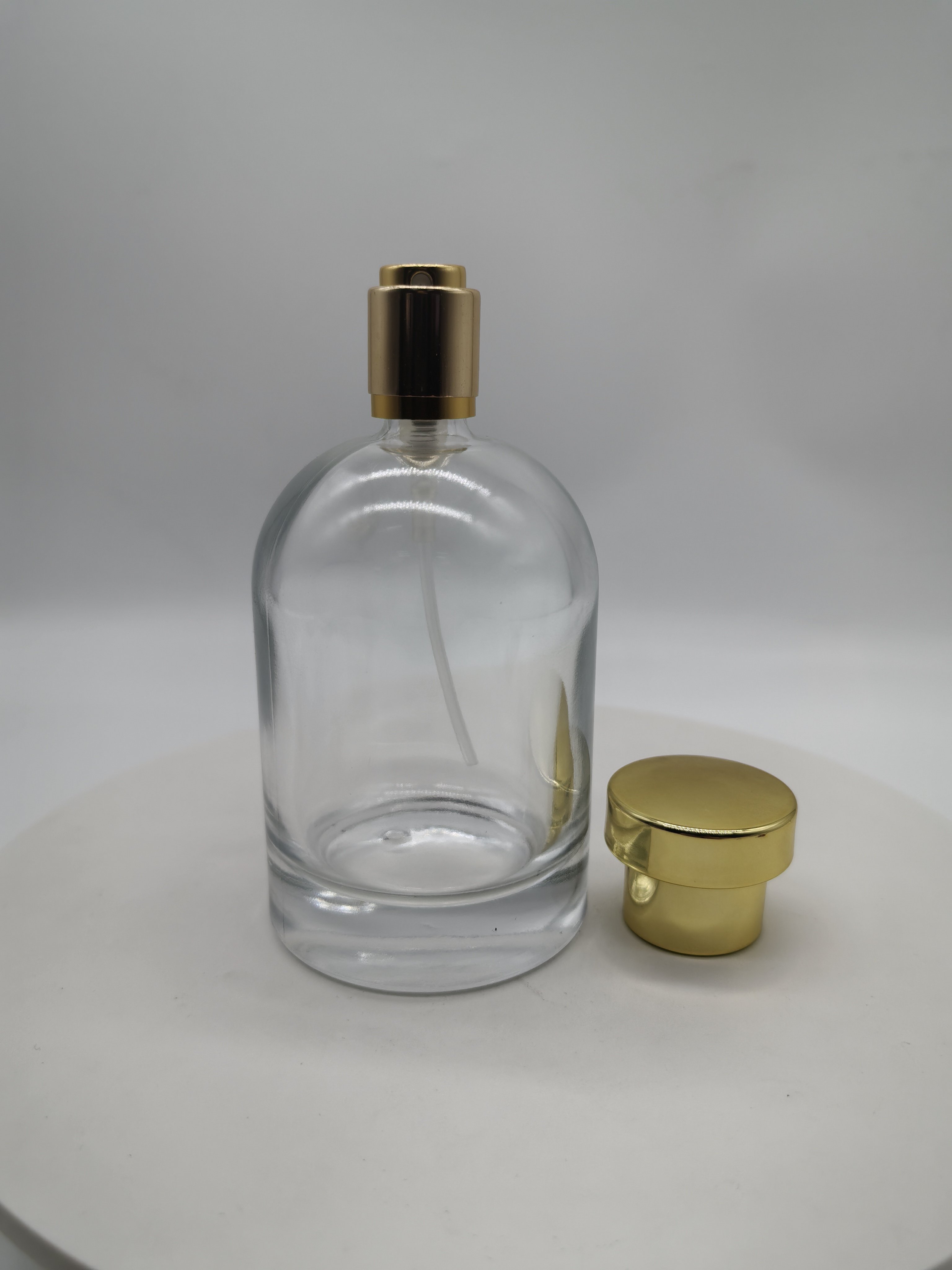 hot sale empty luxury 30ml 50ml 100ml FEA crimping pump clear fragrance all aluminum mist spray with cap perfume glass bottle